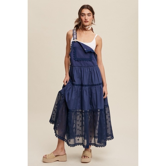 Listicle Ink Navy Lace Pieced Jacquard Strap Skirtall - Picture 10 of 11